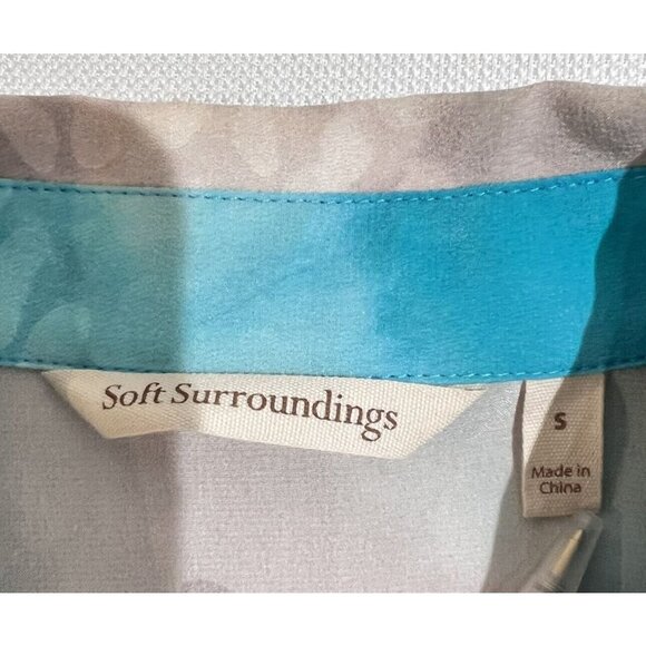 Soft Surroundings Jolene Silk Button Up Top Floral Blue Sz S Artsy Lightweight - Picture 4 of 8